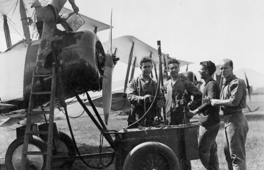 Personnel re-oiling an Avro 504k at Wigram aerodrome, circa 1930s