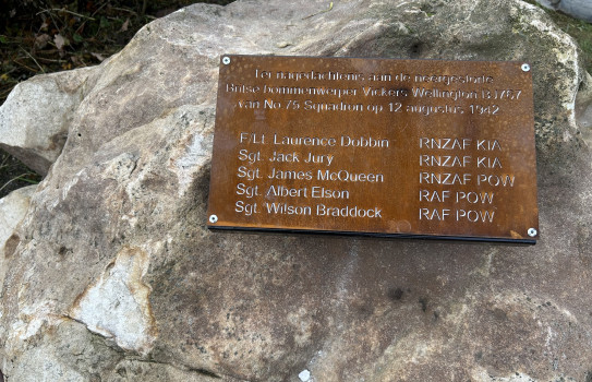 The plaque honouring the memories of five aircrew, whose Vickers Wellington bomber aircraft was attacked in 1942 and came down near the Dutch village of Vaals