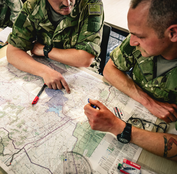 Private Gallant learns navigation skills prior to an exercise in the Waiouru Military Training Area