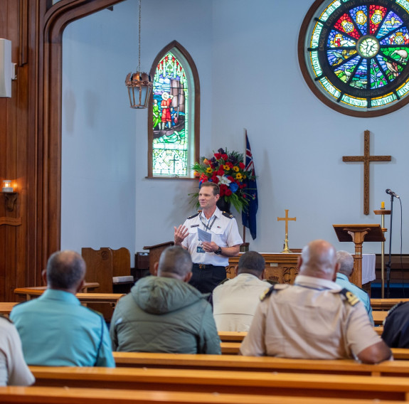 NZDF Chaplain Lloyd Salmon at the Chapel of St Christopher at Devonport Naval Base
