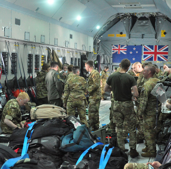 New Zealand Defence Force Aeromedical Evacuation team prepare for an exercise on-board a Royal Air Force aircraft during Mobility Guardian 23.