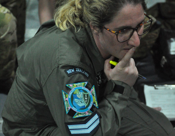 Royal New Zealand Air Force (RNZAF) medic, Corporal Heidi Joseph from the Aeromedical Evacuation team on-board a Royal Air Force aircraft during Mobility Guardian 23.