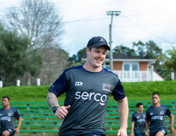 Royal New Zealand Navy Leading Diver Ethan Shergold, co-captain of the Te Taua Moana rugby team, training before the Commonwealth Navy Rugby Cup tournament.