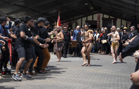 Sir Robert Gillies being carried out of Te Papaiaouru Marae after his funeral service on Tuesday