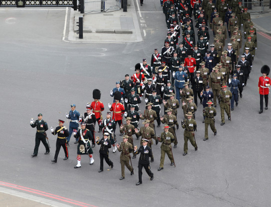 The Commonwealth contingent march toward Wellington Arch. UK MOD © Crown copyright 2022