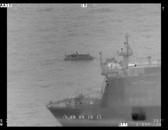 Photos taken from a Royal New Zealand Air Force P-8A Poseidon while the aircraft maintained overwatch during the rescue operation last night by HMNZS Canterbury