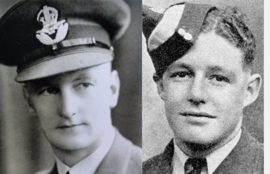 Acting Flight Lieutenant Laurence St George Dobbin and Sergeant Jack Leslie Jury - black and white photos side-by-side