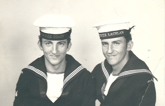 A sepia photo of two sailors.