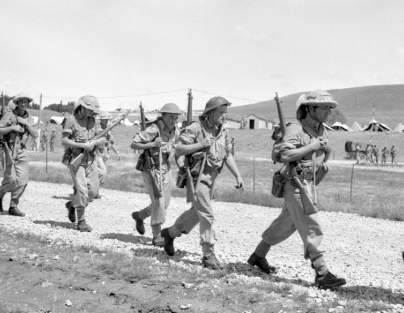A black and white historical photo of soldiers at Waiouru Military Camp