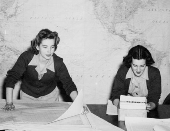 A black and white historical image of two women at Base Auckland