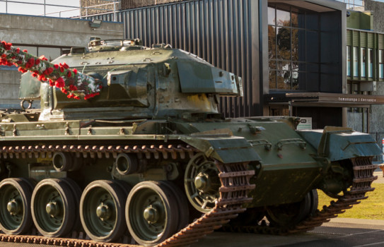 A armoured vehicle parked outside the New Zealand Army Museum in Waiouru