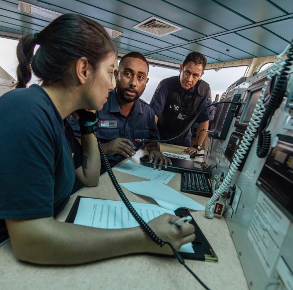  A Fijian fishery officer joined the crew of HMNZS Wellington for fisheries patrols in the Pacific under Operation Island Chief