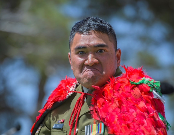 Corporal Nori Lee performs a haka as a part of this year’s Anzac Day Memorial Service on a sunny day in Gallipoli.