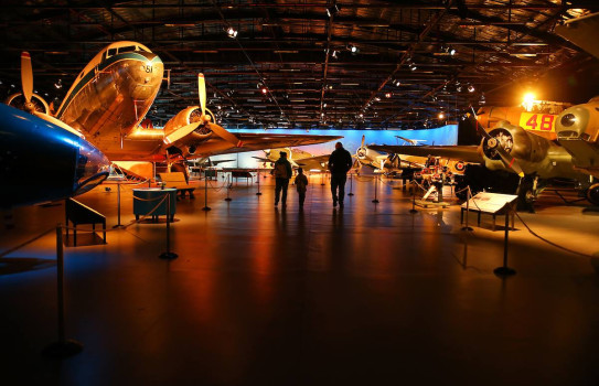 Inside the Air Force Museum NZ with aircraft on display