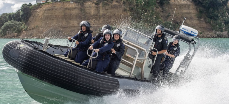 Students experience the thrill of seaboat drills aboard Rigid Hulled Inflatable Boats.